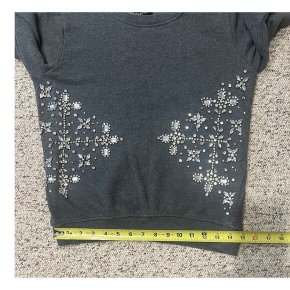 Hemant & Nandita Gray Embellished Jeweled Rhinestone Crew Sweatshirt Size S - Picture 3 of 10
